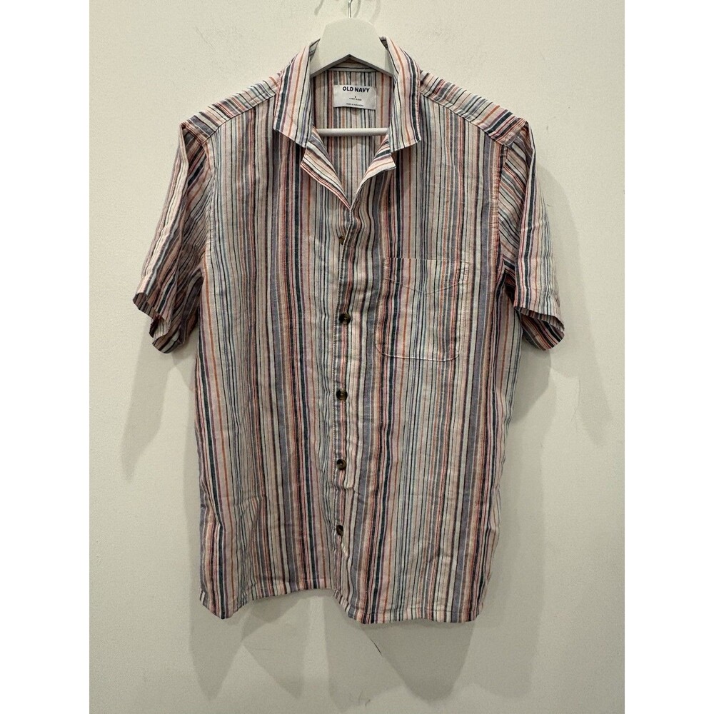 Old Navy Pastel Striped Linen Blend Button Up Top Beach Size S NWT